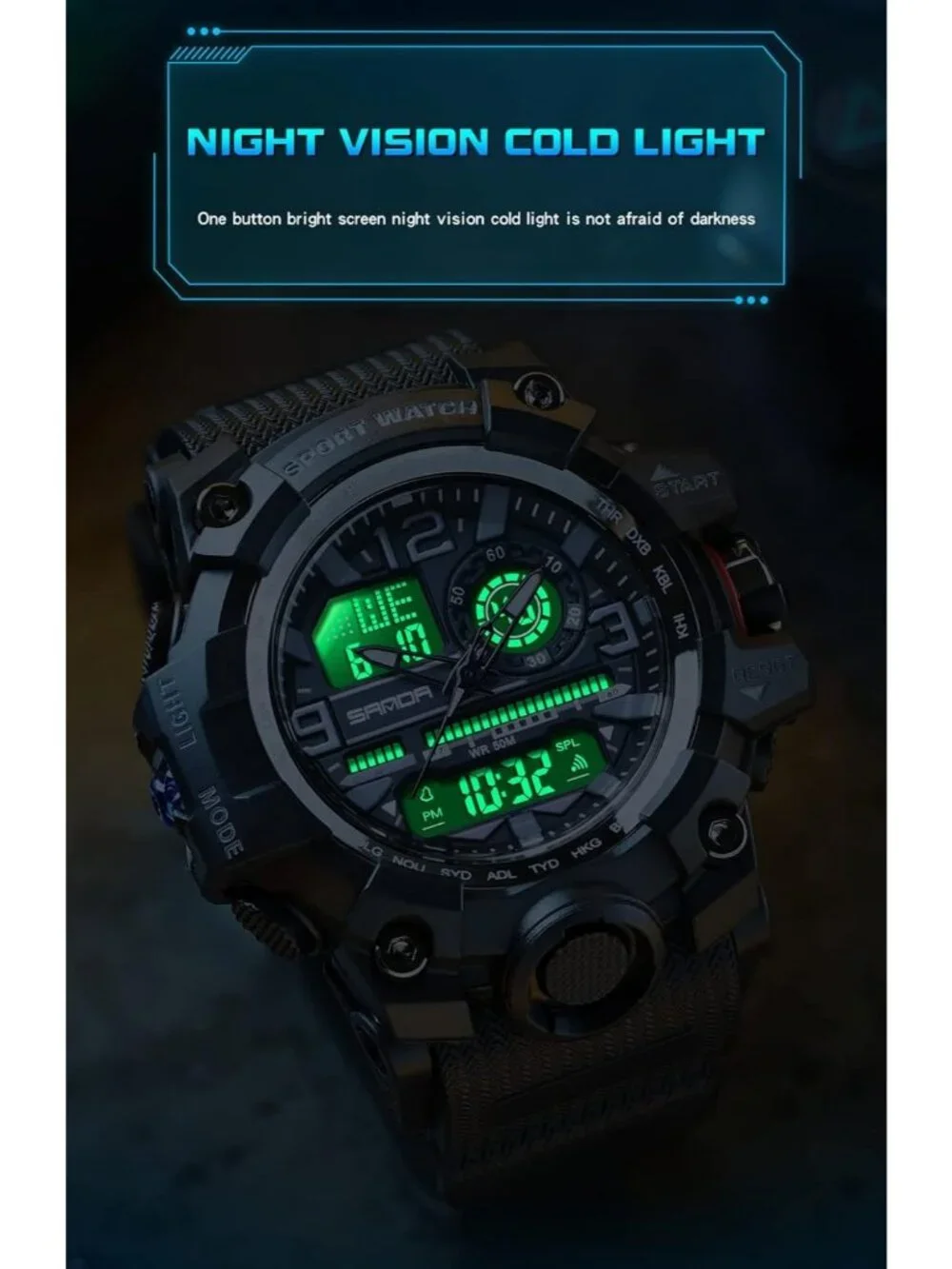Men's Black Gold Analog Quartz Sports Waterproof Military Tactical Digital Watch